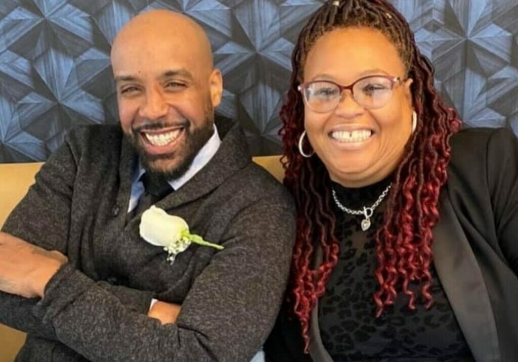 Camden EA President Dr. Keith Benson with 2023 Camden County ESP of the Year Pamela Clark.