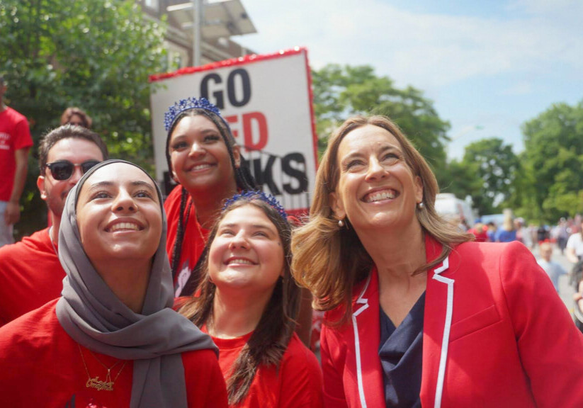 Mikie Sherrill with Montclair State students