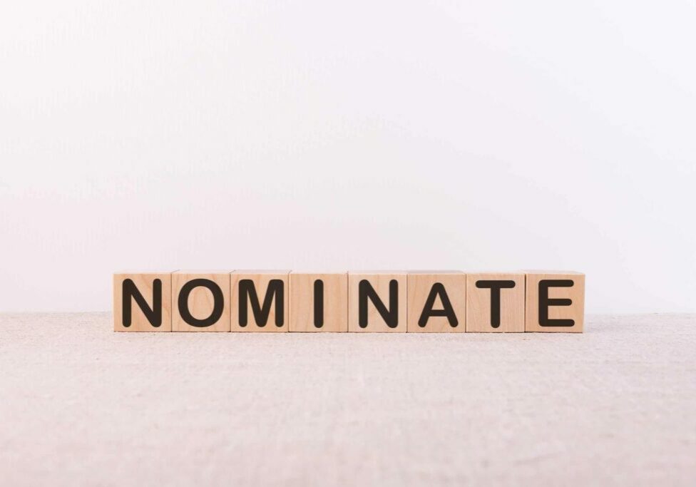 NOMINATE word made from building blocks on a white background