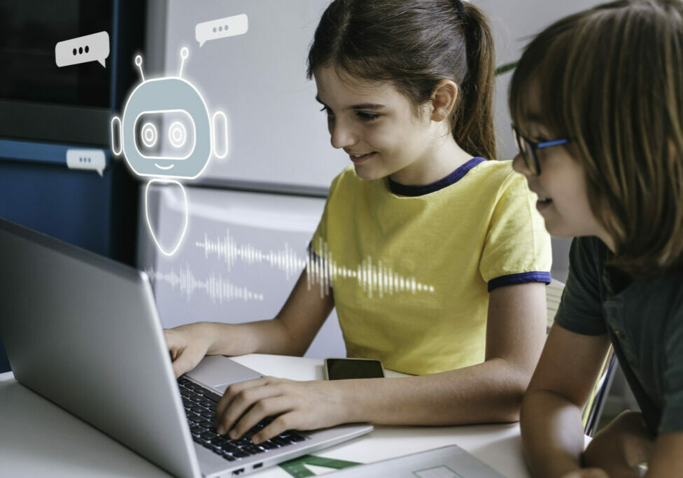 Children using system AI Chatbot in computer 