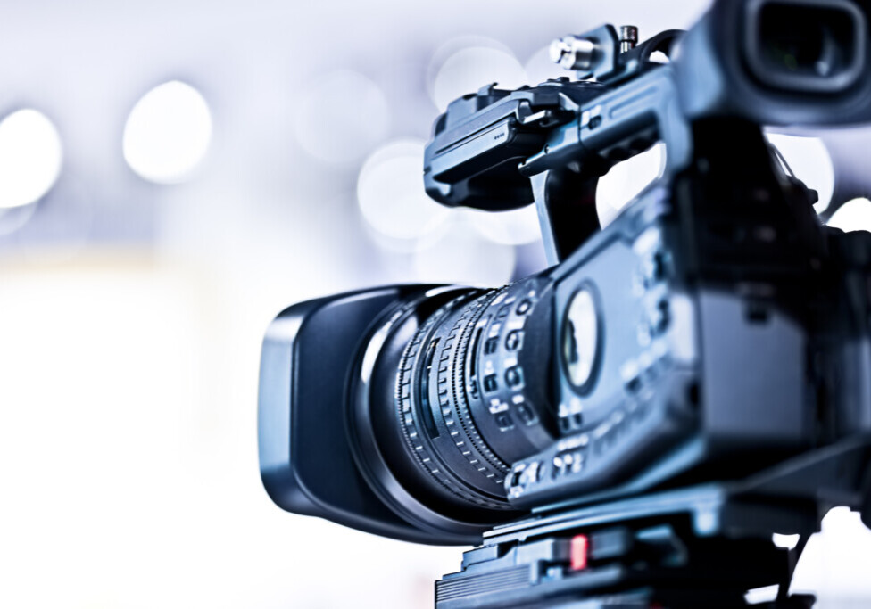 Professional HD video camera in studio