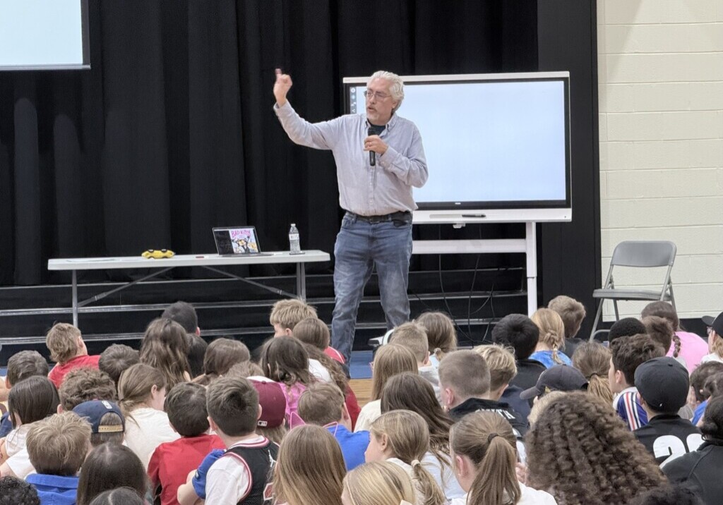 Students in four Cherry Hill elementary schools met New York Times best-selling author Nick Bruel, creator of the popular “Bad Kitty” series.  