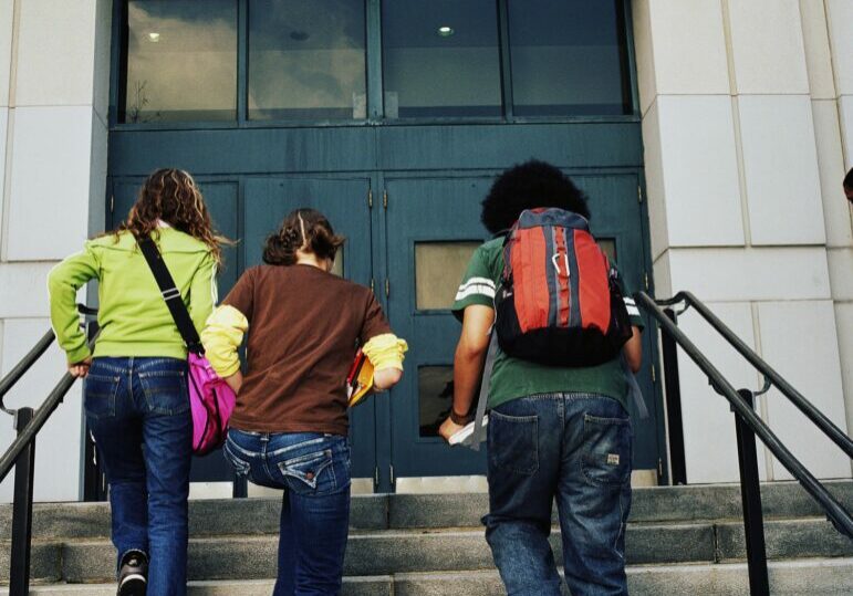 students walking to school