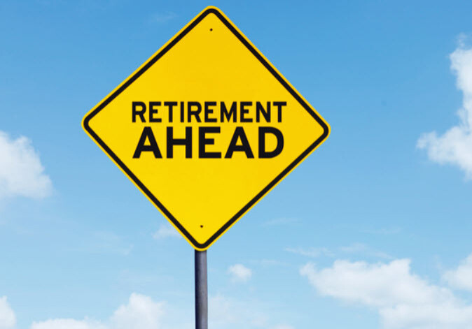 retirement ahead yellow sign pension
